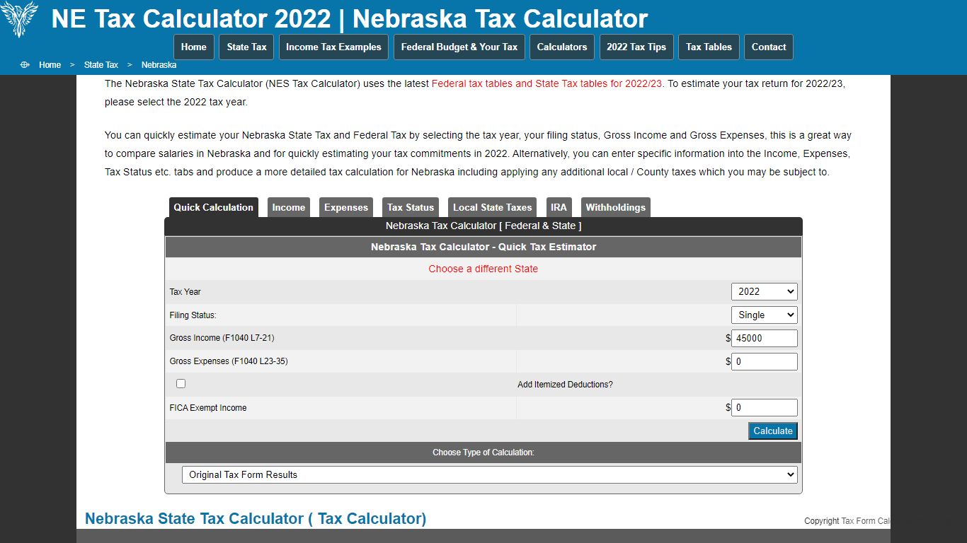 Nebraska Tax Calculator