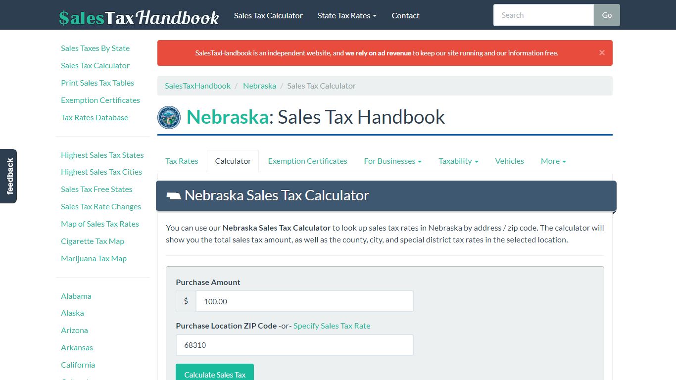Nebraska Sales Tax Calculator - SalesTaxHandbook
