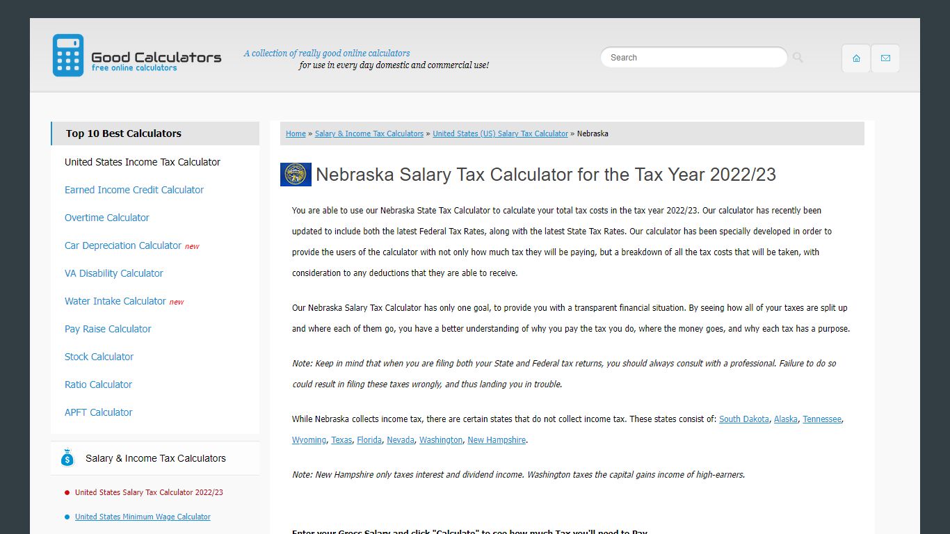 Nebraska State Tax Calculator - Good Calculators