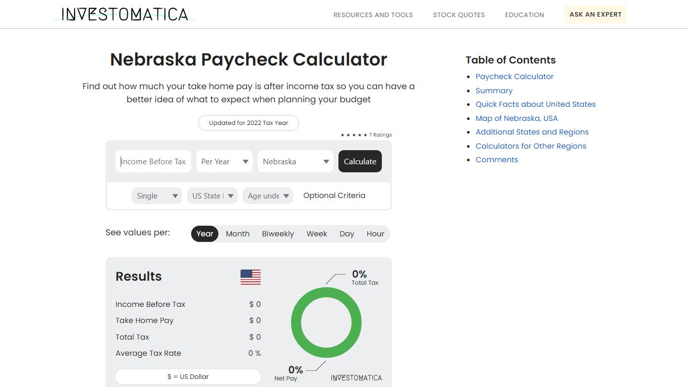 Nebraska Paycheck Calculator 2022 with Income Tax Brackets